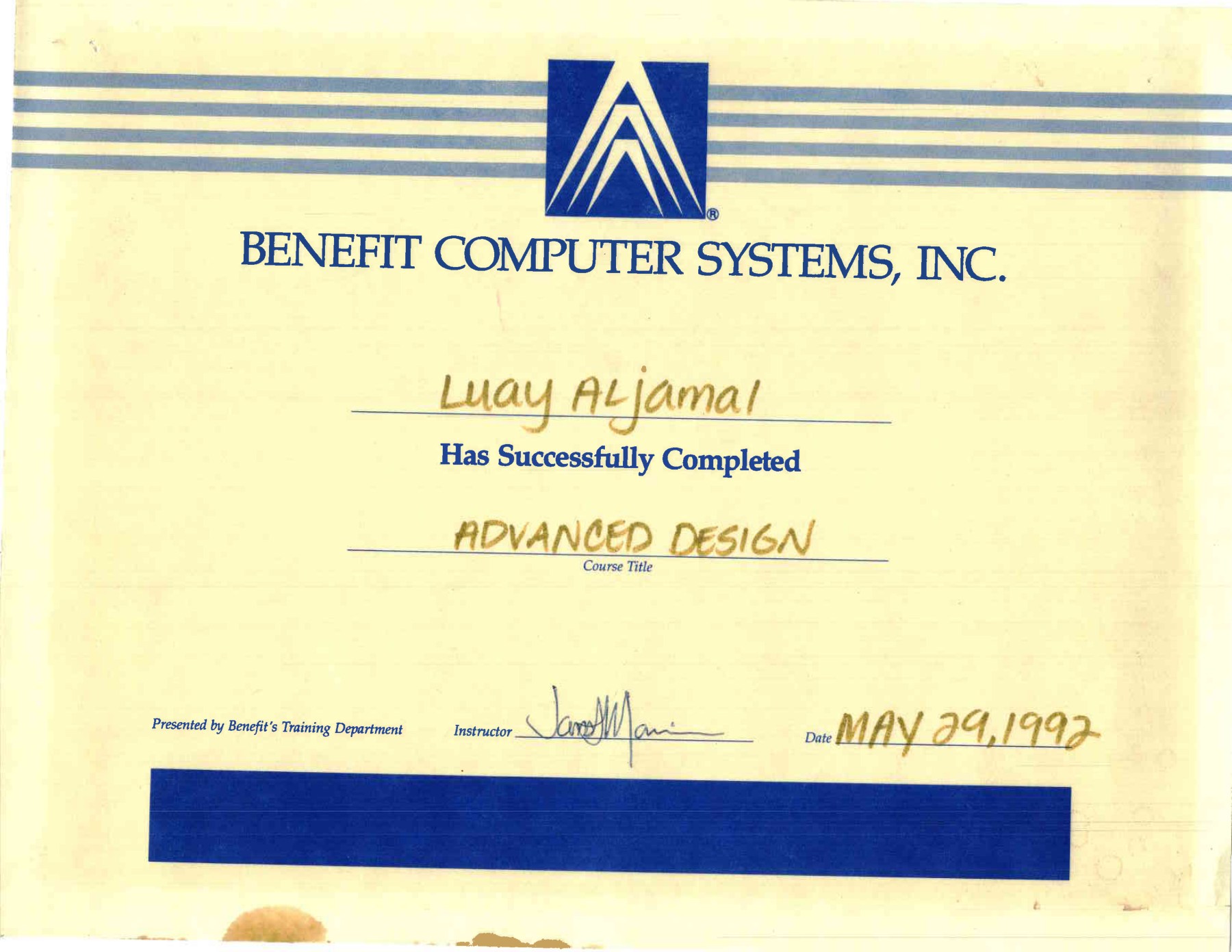 Advanced Design certificate awarded to Luay Al-Jamal